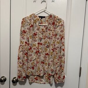 Elegant Floral Blouse with Red and Yellow Accents